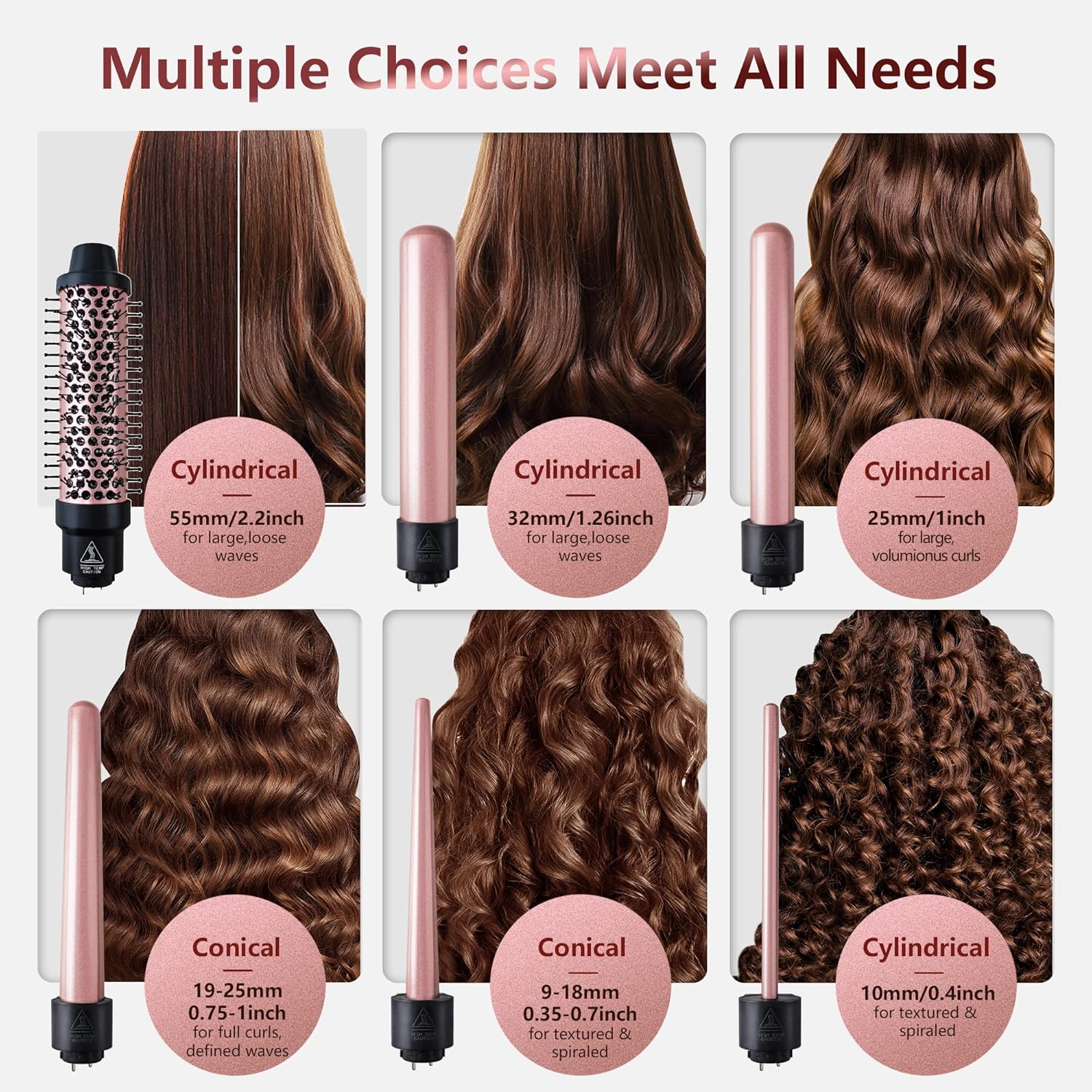 Curling Iron Set, 6 in 1 Hair Curling Wand with Curling Brush and 5 Interchangeable Ceramic Curling Wand(0.35'-1.25') Tourmaline Hair Curler, Instant Heat Up Curling Iron for Long Hair Women