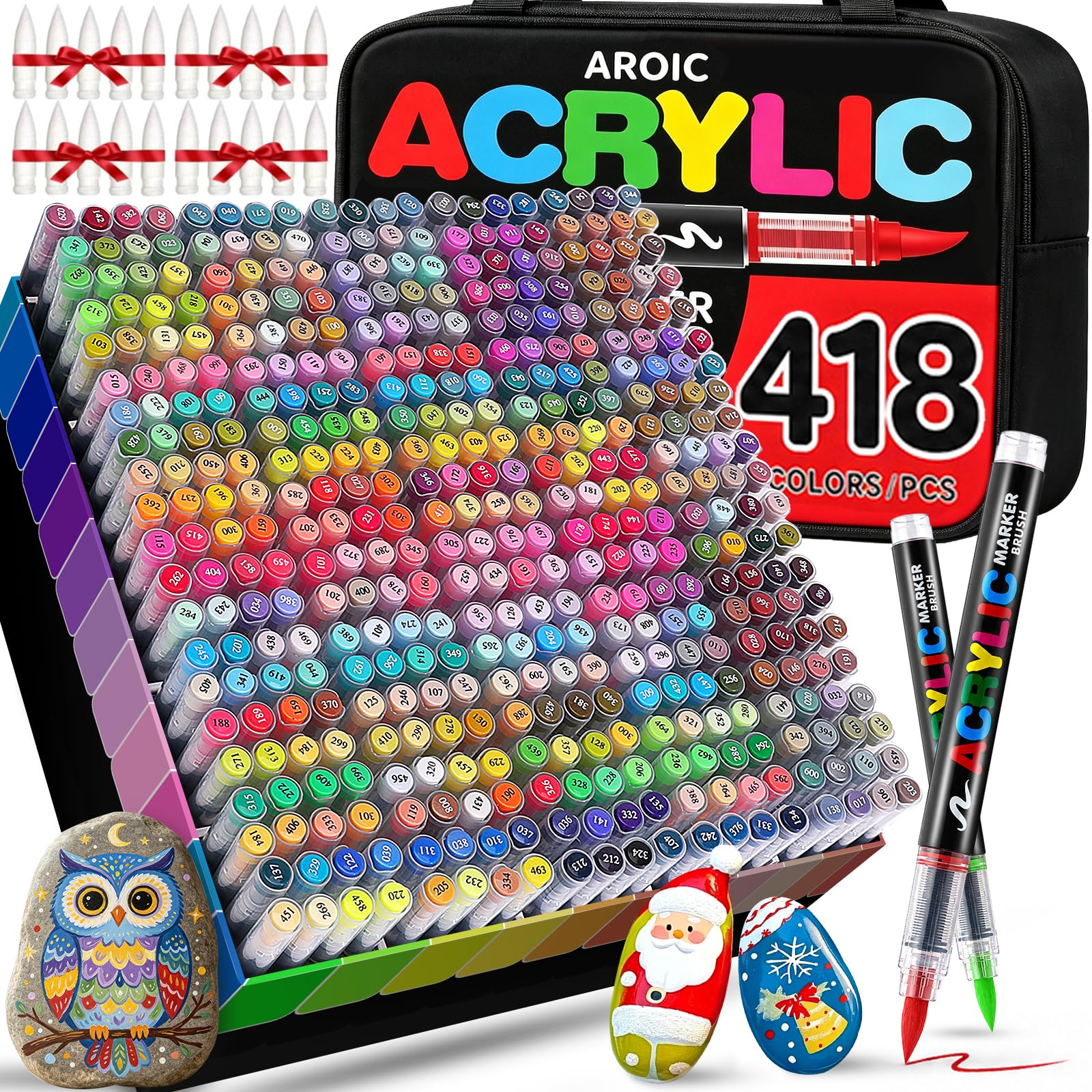 AROIC 418 Acrylic Paint Markers, Professional Brush Tip Acrylic Paint Pens