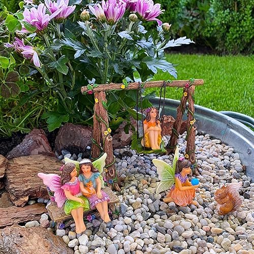 Miniatura 7 de Mood Lab Fairy Garden - Kit de accesorios con figuras en miniatura - Juego de 6 columpios - para decoración al aire libre o de la casa