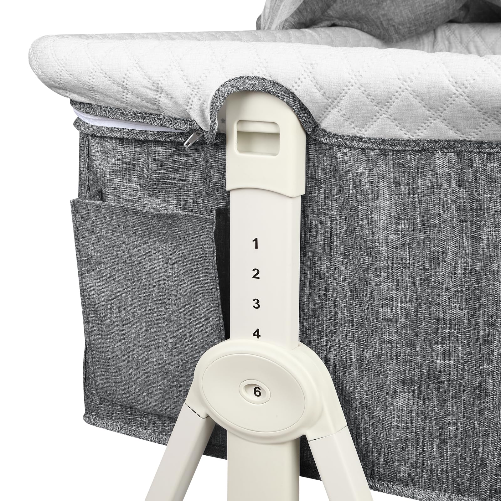 HUOLE Cuna Bebé y Moisés 2 en 1, 0-36 Meses (0-30 kg), Cuna Colecho Bebé Reclinable, 6 Alturas, Colchón Grande, Laterales de Malla, Lateral Deslizable de Fácil Plegado-92 * 52 * 106-118cm-lino Gris