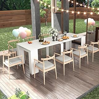 20" to 118" Extendable Dining Table for 6-12 People,Extender Foldable Dining Room Table Wooden Expanding Space Saving