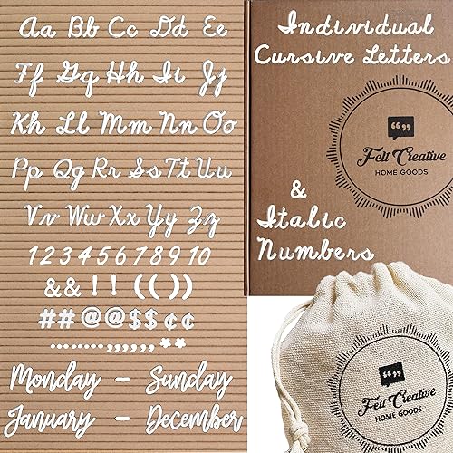 Felt Creative Home Goods - Juego de letras extra cursivas Juego de letras del alfabeto, números, puntuación de más de 375 piezas extra atrevidas
