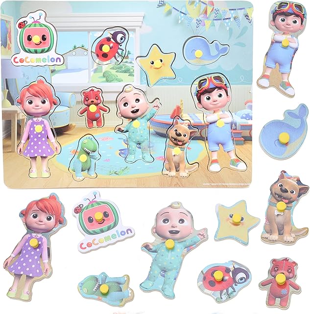 Toyland® Cocomelon Character Wooden Peg Board Children's Learning Puzzle - Toddler Toys - Age 18m +