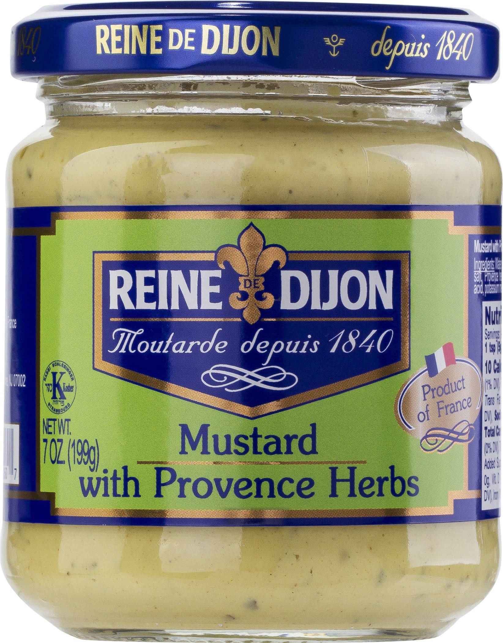 Reine de Dijon, Dijon Mustard with provence herbs (1 Pack) Made in France