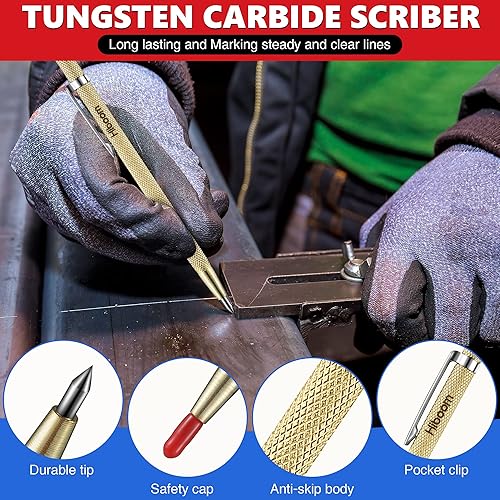 Miniatura 5 de Hiboom Juego de 10 lápices mecánicos de carpintero con sacapuntas y 36 recambios de 0.110 in, rotulador de agujero profundo, punzón central