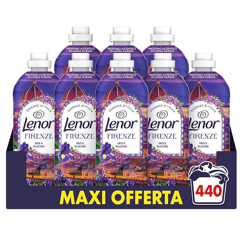 Lenor Ammorbidente Concentrato Essenze d’Italia, 440 Lavaggi (8x55), Firenze, Note Di Iris e Glicine, Profumo autentico di lunga durata