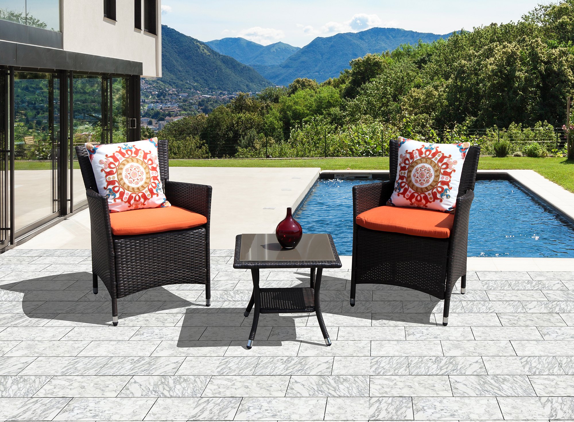 Super Patio Outdoor Patio Wicker End Table Rattan Square Glass Top