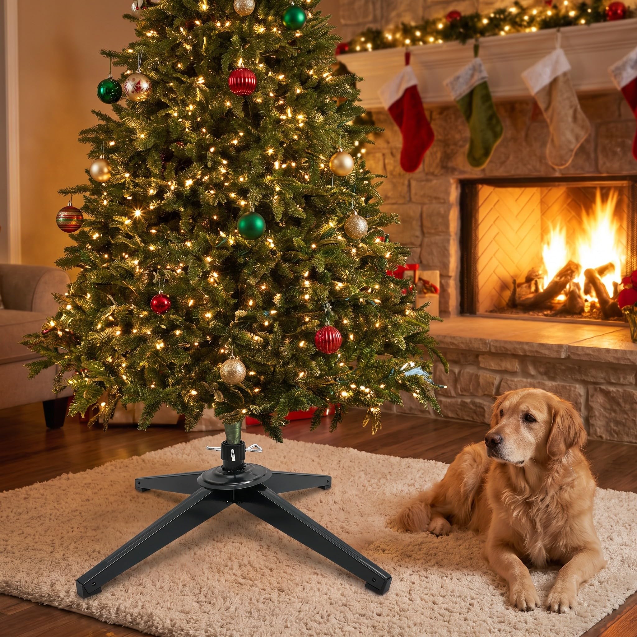 OUNONA Soporte metálico para árbol de Navidad, Base de Repuesto de 63,5 cm (25 Pulgadas), Base Plegable para árbol de Navidad Artificial o Planta Falsa, Compatible con Postes de 3,2 cm (1,26
