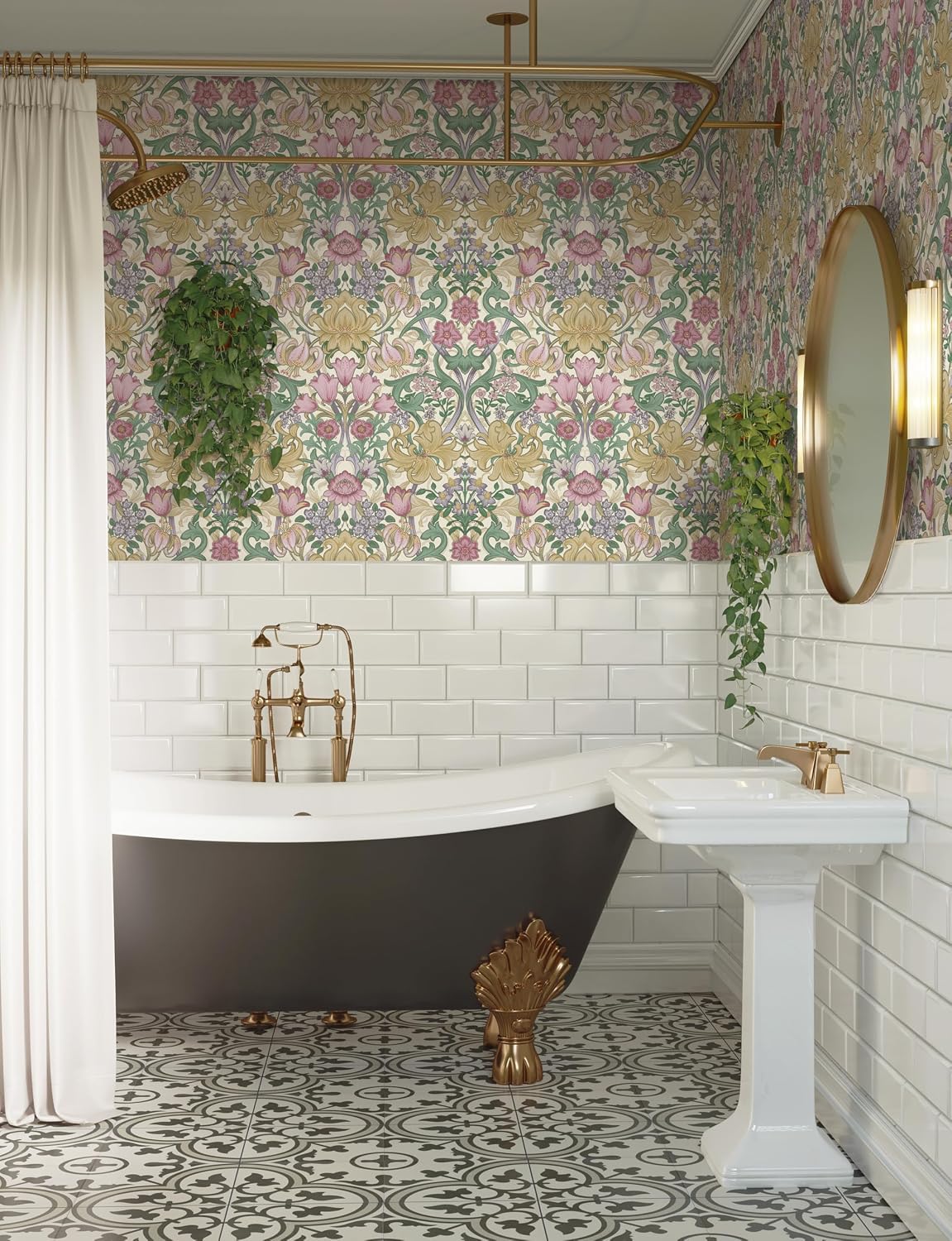 Holden Fleurmont Cream Non-Pasted Wallpaper – Classic Floral Tapestry Wallcovering, 56 Sq Ft Coverage – Paste-the-Wall Wallcovering