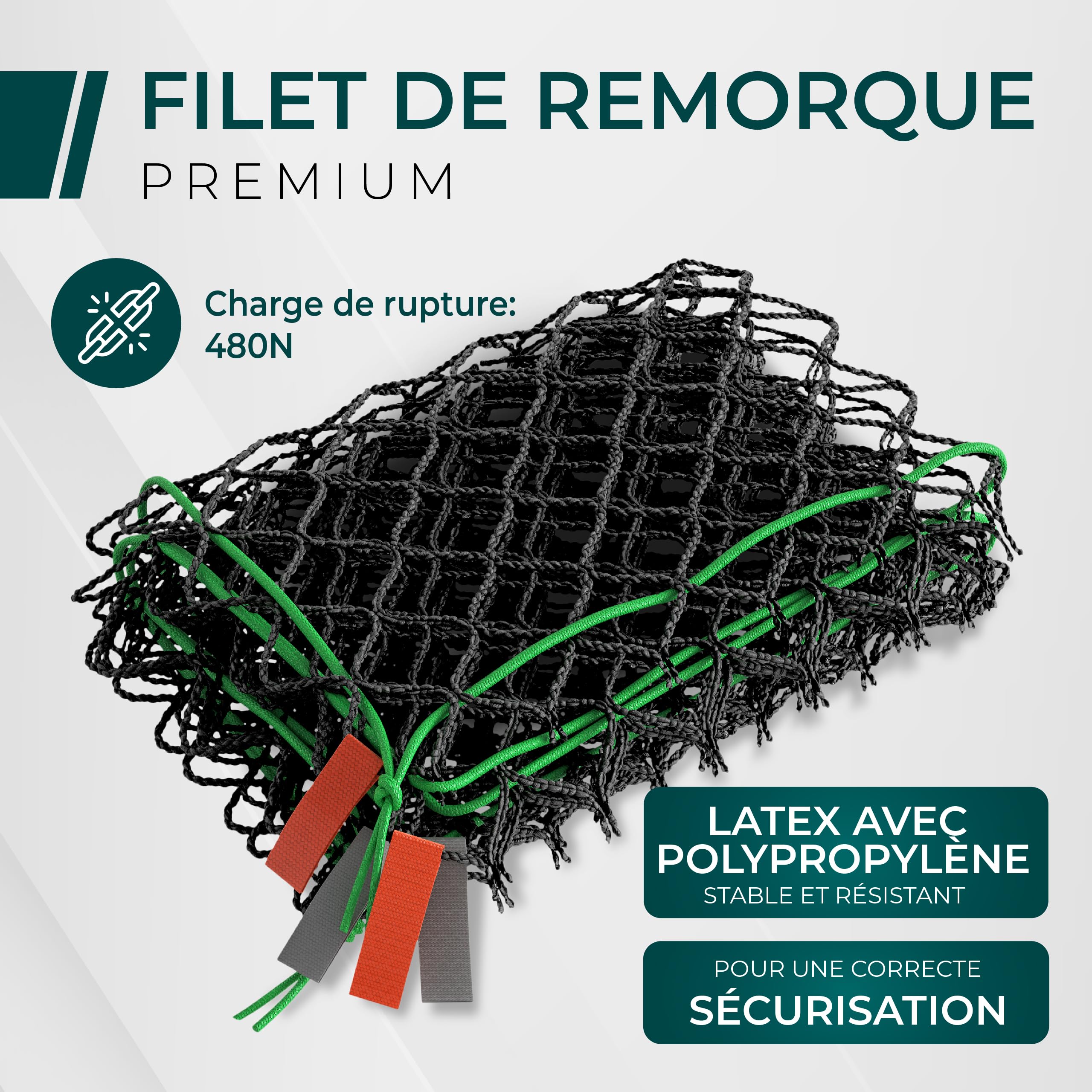 CargoVA - Filet Extensible pour remorque 1x2 jusqu'à 2x3M - Filet élastique Noir avec Corde élastique, 8 Crochets et marquage des Coins - pour Une Fixation Parfaite de la Charge