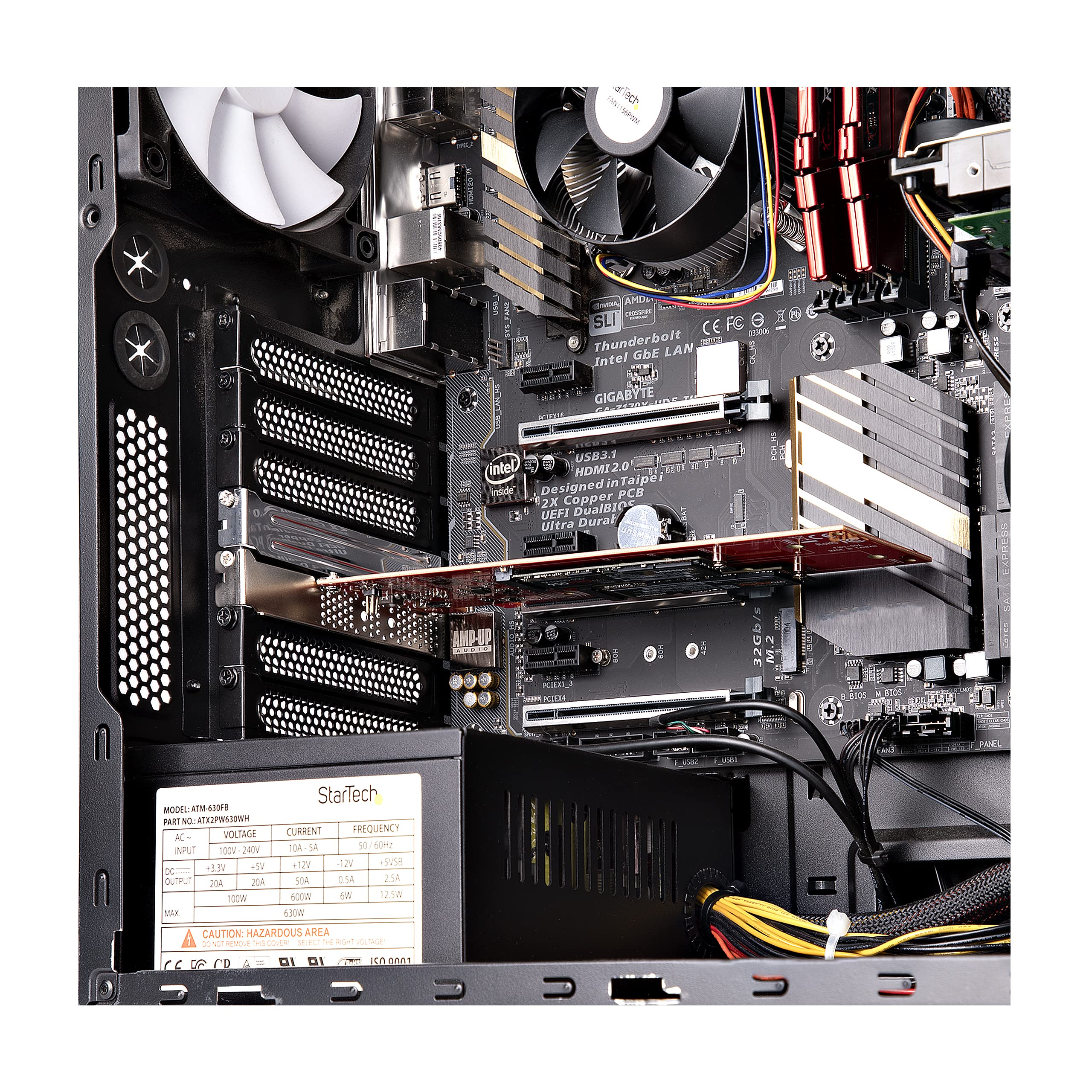 StarTech Tarjeta PCIe Adaptadora para 2 SSDs M.2, PCI Express x8 o x16 a NVMe Doble o SSDs M.2 AHCI, PCI Express 4.0, 7,8Gbps por Unidad con Bifurcación - Windows o Linux (DUAL-M2-PCIE-CARD-B), Rosso
