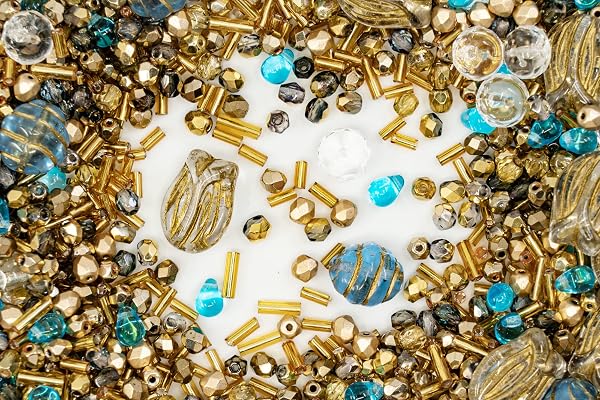 60 g Mix of Unique Czech Bohemia Glass Pressed Beads, Rocailles, Aztec Pale Gold Crystal, Matte and Glossy, Hand Made BCV - 2