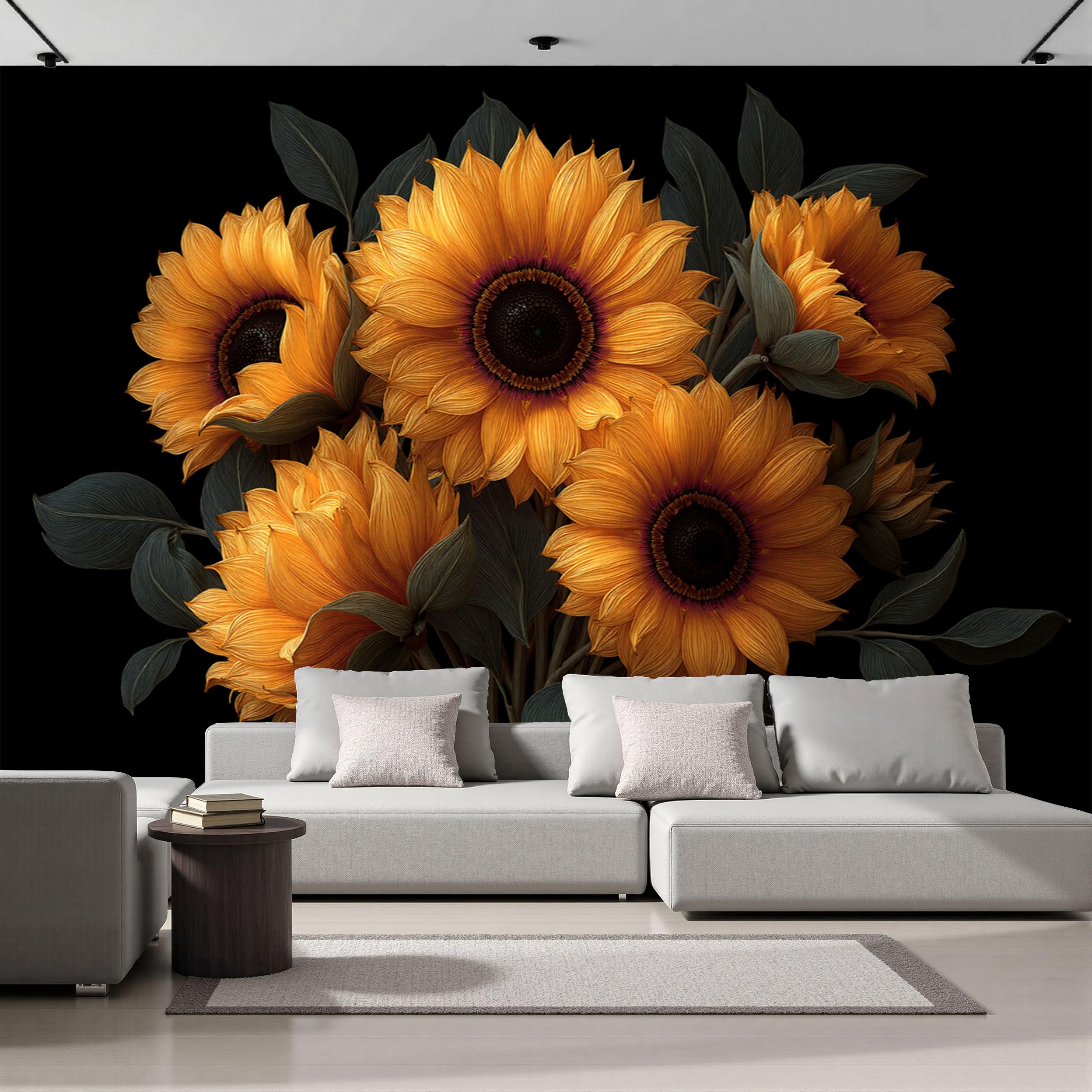 Grandes murales tournesols 3D pour illuminer une chambre d'adulte moderne