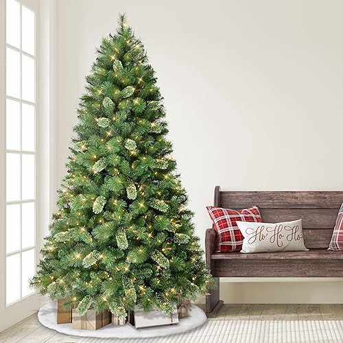 Miniatura 6 de Puleo International Árbol de Navidad de pino teton preiluminado de 7.5 pies con 600 luces transparentes, 1347 puntas de ramas densas realistas,