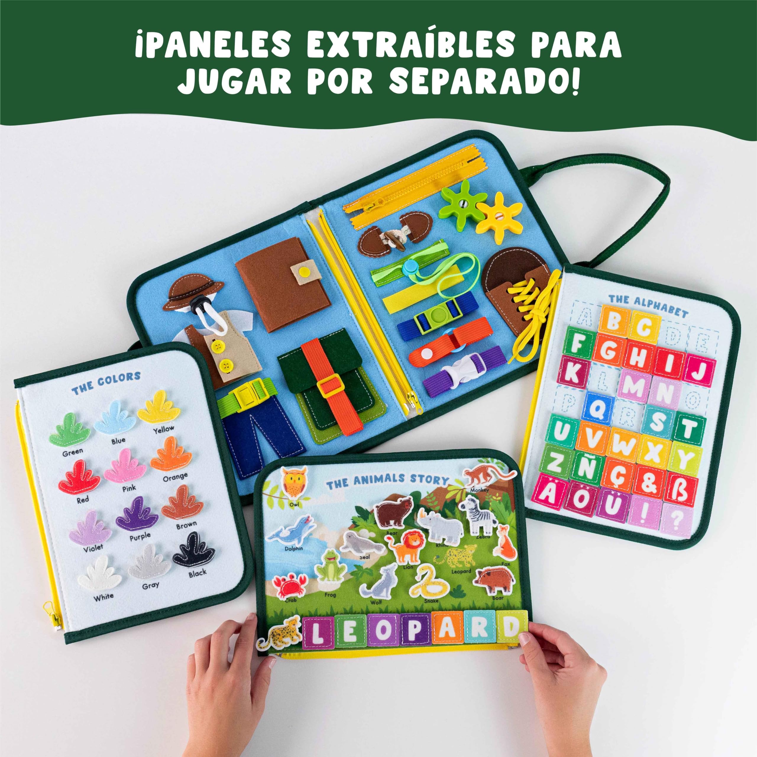 BONNYCO Busy Board Montessori de Fieltro, Maletin de Paneles Sensoriales Montessori. Tablero Busy Book, Juguetes Educativos Motricidad Fina. Juguetes Regalos para Niños y Niñas Cumpleaños, Navidad