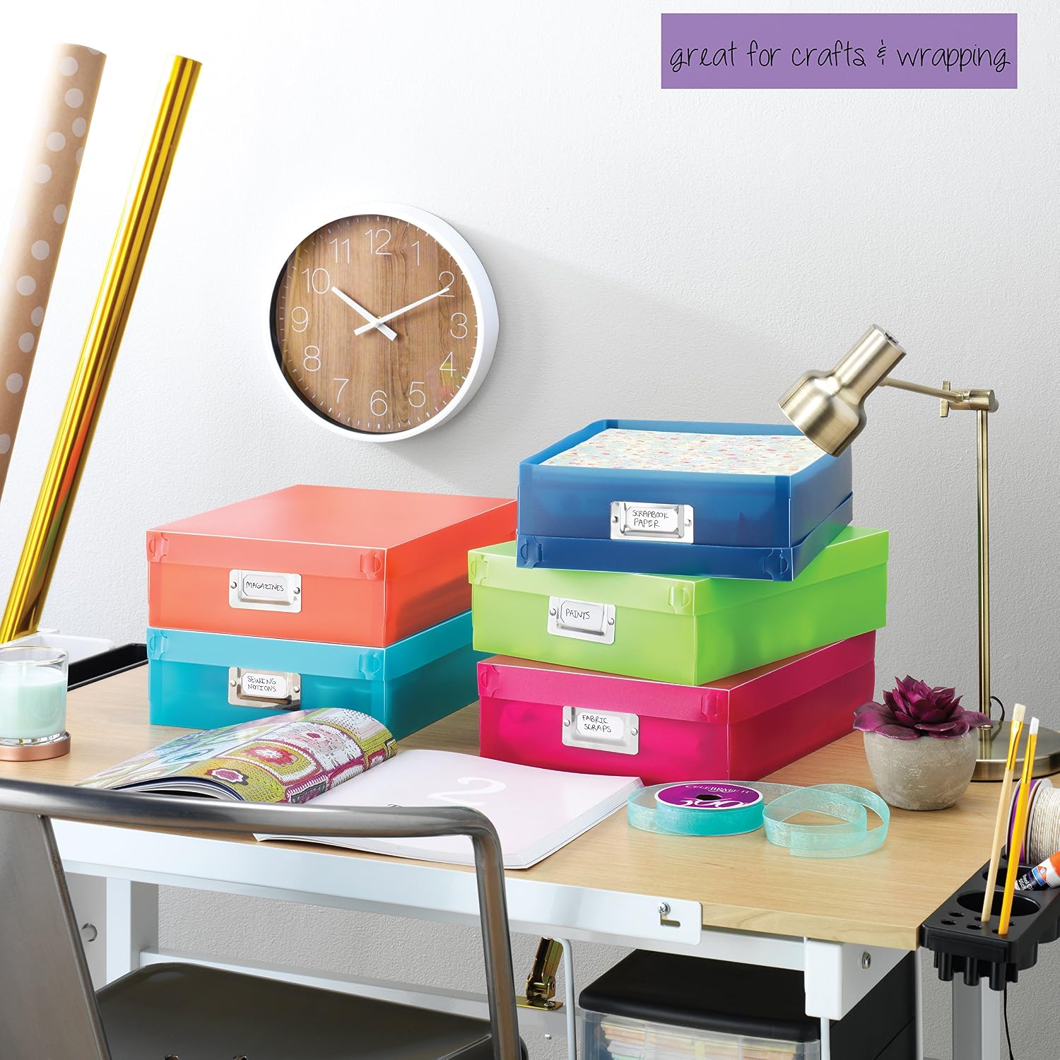Whitmor Plastic Document Boxes, Set of 5, Multicolor, 5 Count