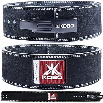 Kobo 10mm Lever Belt Weight Lifting Gym Fitness, Natural Genuine Leather 4” Wide Back Support, 9 Adjustable Holes, Powerlifting Bodybuilding Deadlift Squat Workout Strength Training, Men Women - image, photos