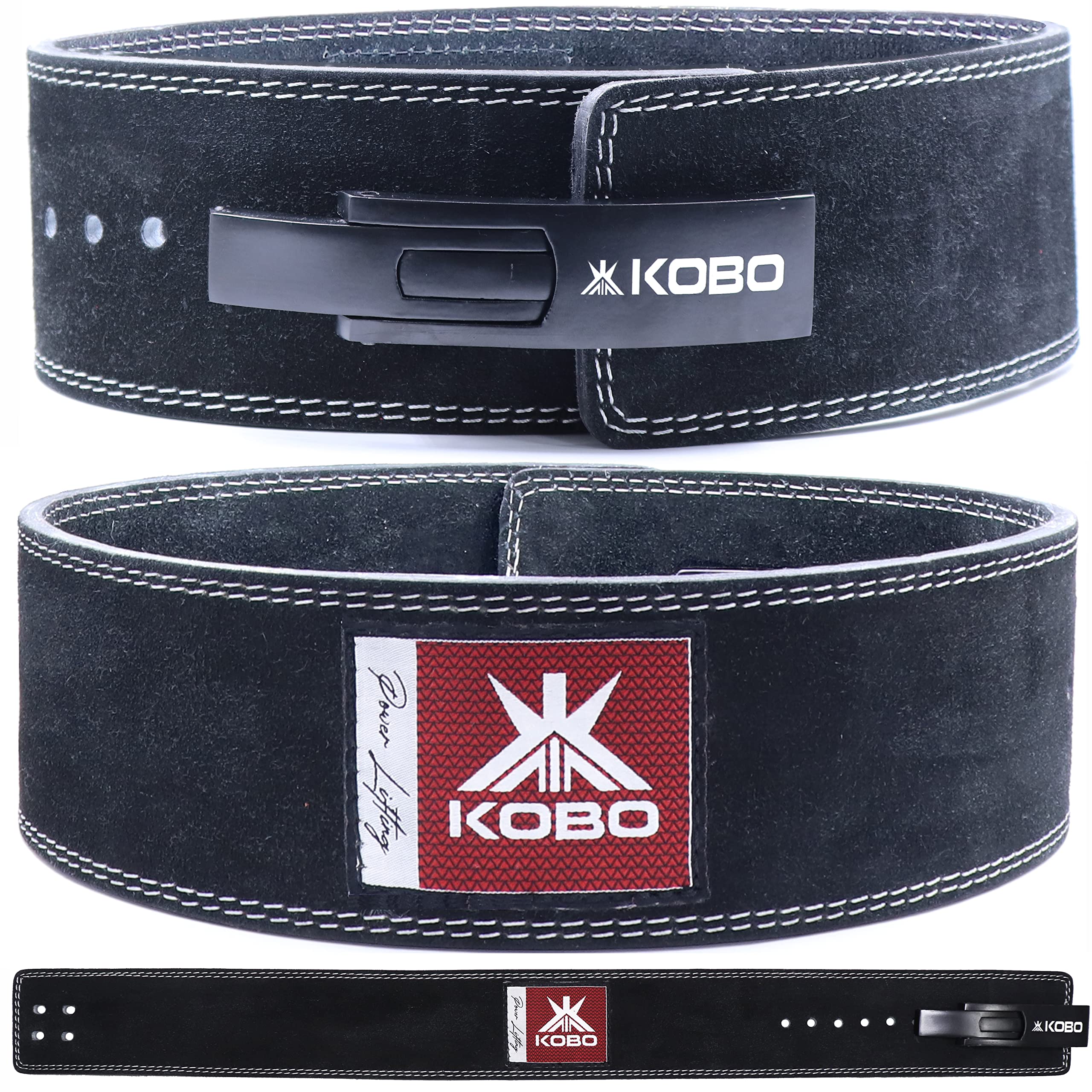 Kobo 10mm Lever Belt Weight Lifting Gym Fitness, Natural Genuine Leather 4” Wide Back Support, 9 Adjustable Holes, Powerlifting Bodybuilding Deadlift Squat Workout Strength Training, Men Women-picture-22