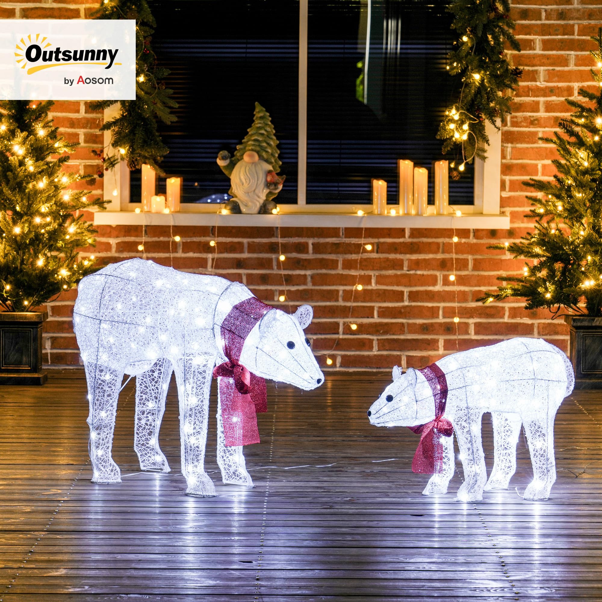Outsunny Weihnachtsdekoration Eisbärenfamilie Mutter und Jungtier mit Timer | 140 Weiße LEDs, Beleuchtet Weihnachtsdeko, für Innen- und Außenbereich, Weihnachtsbeleuchtung