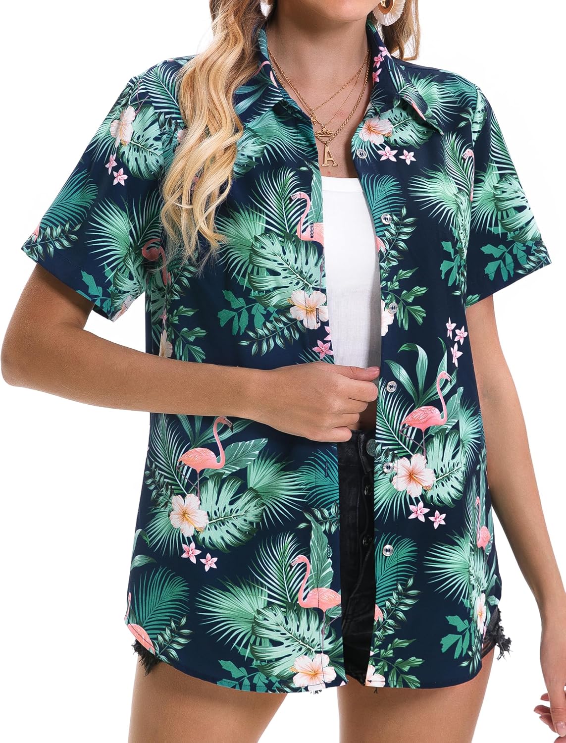 Hawaiian Shirts for Women Tropical Shirt Summer Beach Button Down Short Sleeve Blouses Floral Top Aloha Luau Outfits 2025 - Image 2