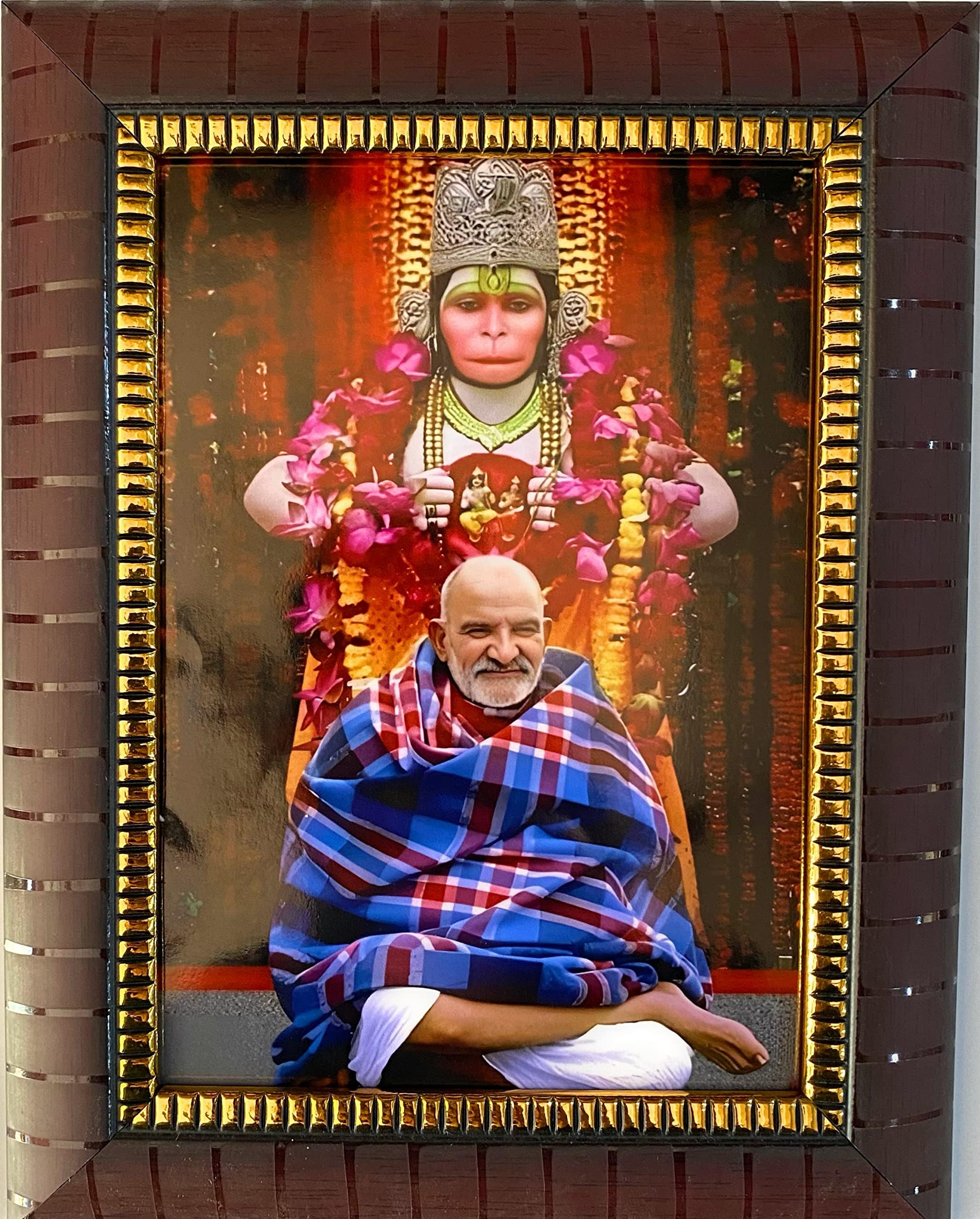 Neem Karoli Baba Religious Photo Frame Painting, Lord Hanuman Swaroop, For Mandir Home And Office (6X8 Inch (Small)) (Multi)