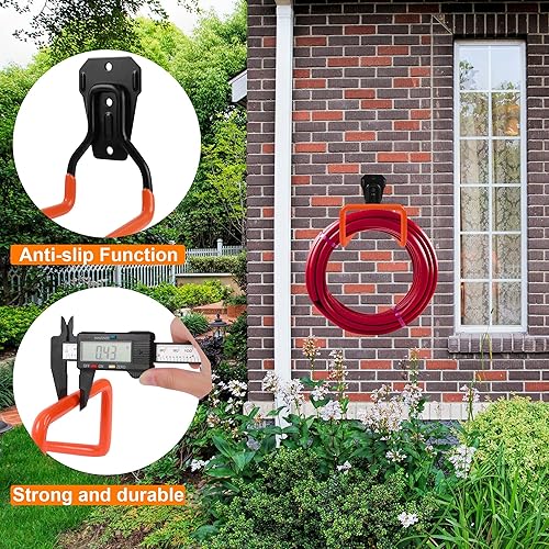 Miniatura 5 de Soporte para manguera de jardín, soporte de pared, resistente para manguera de jardín, estante de manguera de metal para patio exterior y garaje