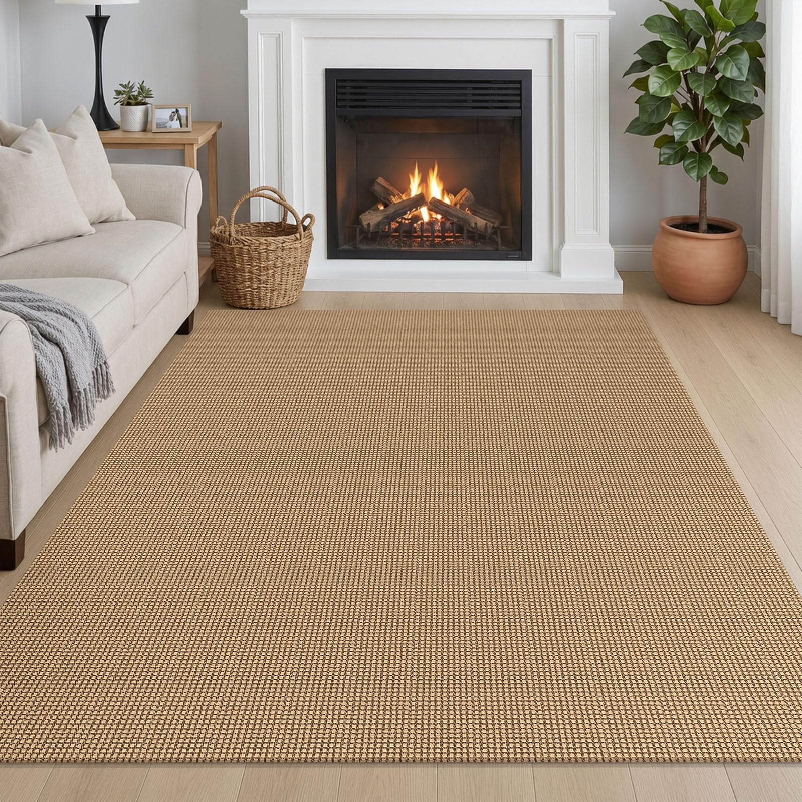 IOHOUZE Washable Area Rug 5x7 Non Slip Rubber Backed Woven Rugs for Living Room, Dining Room Rugs Bedroom Rug, Floor Carpet for Living Room Nursery Office, Orange/Tan/Brown