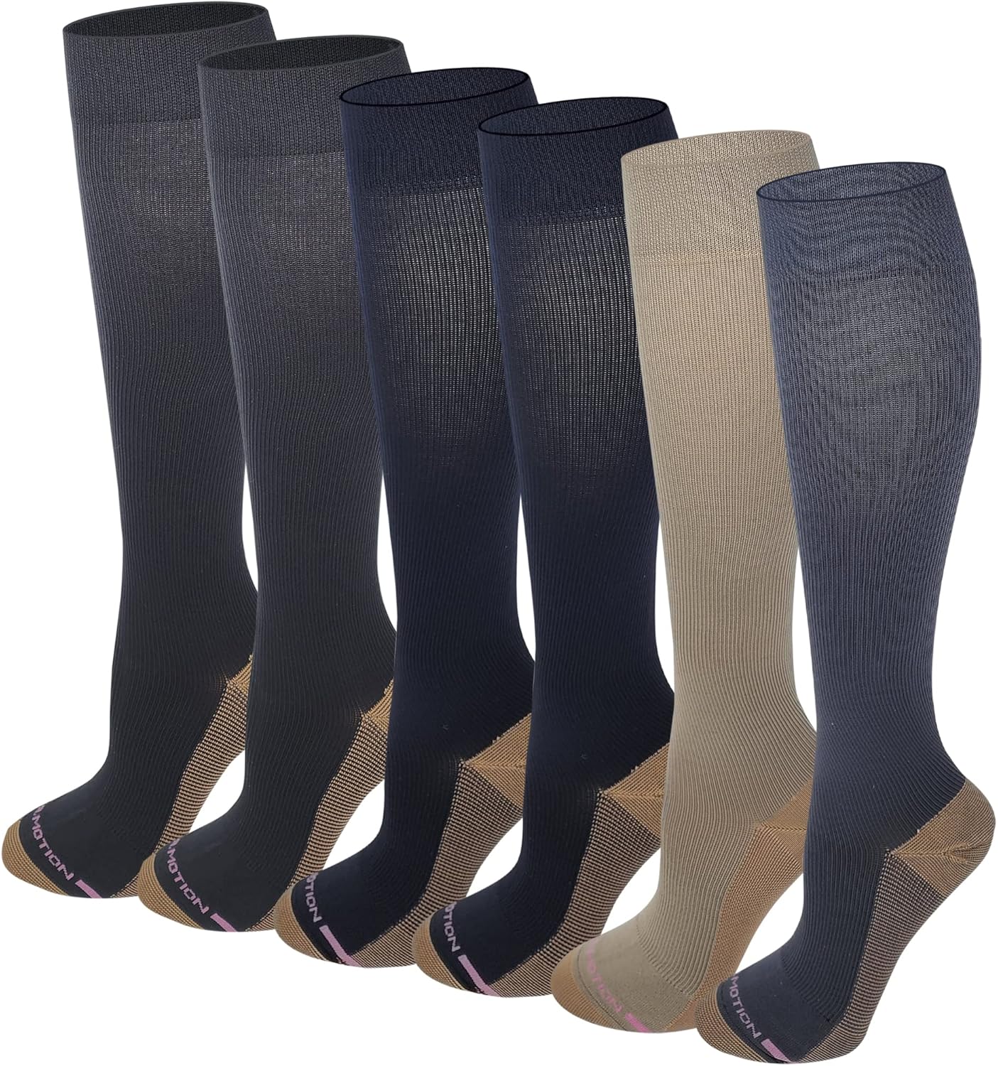 Dr. Motion 6 Pairs Women Copper Infused Graduated compression knee high socks