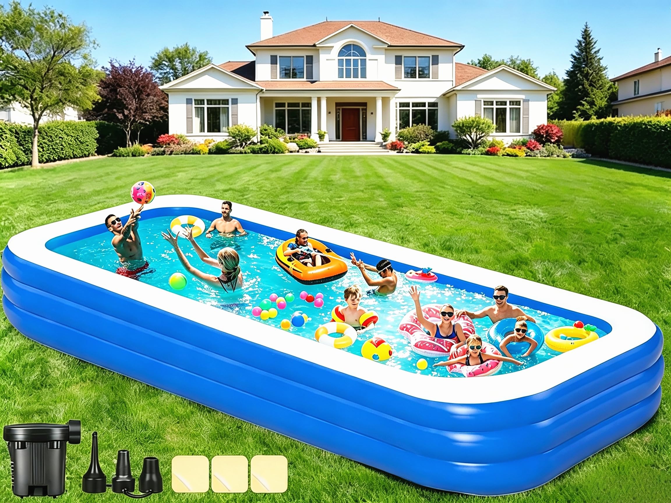 Photo 1 of Extra Large Inflatable Swimming Pool for Adults - 180'' x 76'' x 22'' Extra Large Blow-Up Pool Oversized Thickened Family with Pump, 15FT Extra Long Inflatable Pools for Backyard, Easy Set Big Pool