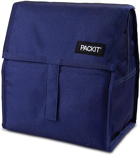 PackIt Bolsa de almuerzo congelable, azul verdadero, fabricada con tecnología EcoFreeze, plegable, reutilizable, cierre de cremallera y velcro con