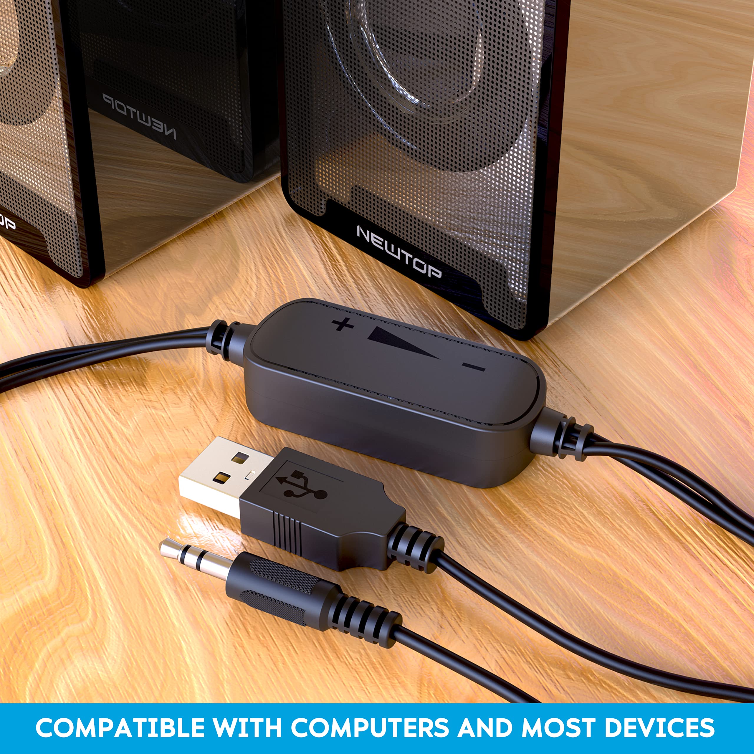 N NEWTOP Mini Casse PCS01 Stereo 2.0 Speaker Set Altoparlanti Alimentazione USB Ingresso Connettore Audio Jack 3.5mm Portatile Suono 360° per PC Fisso Desktop Laptop Notebook TV (Nere)