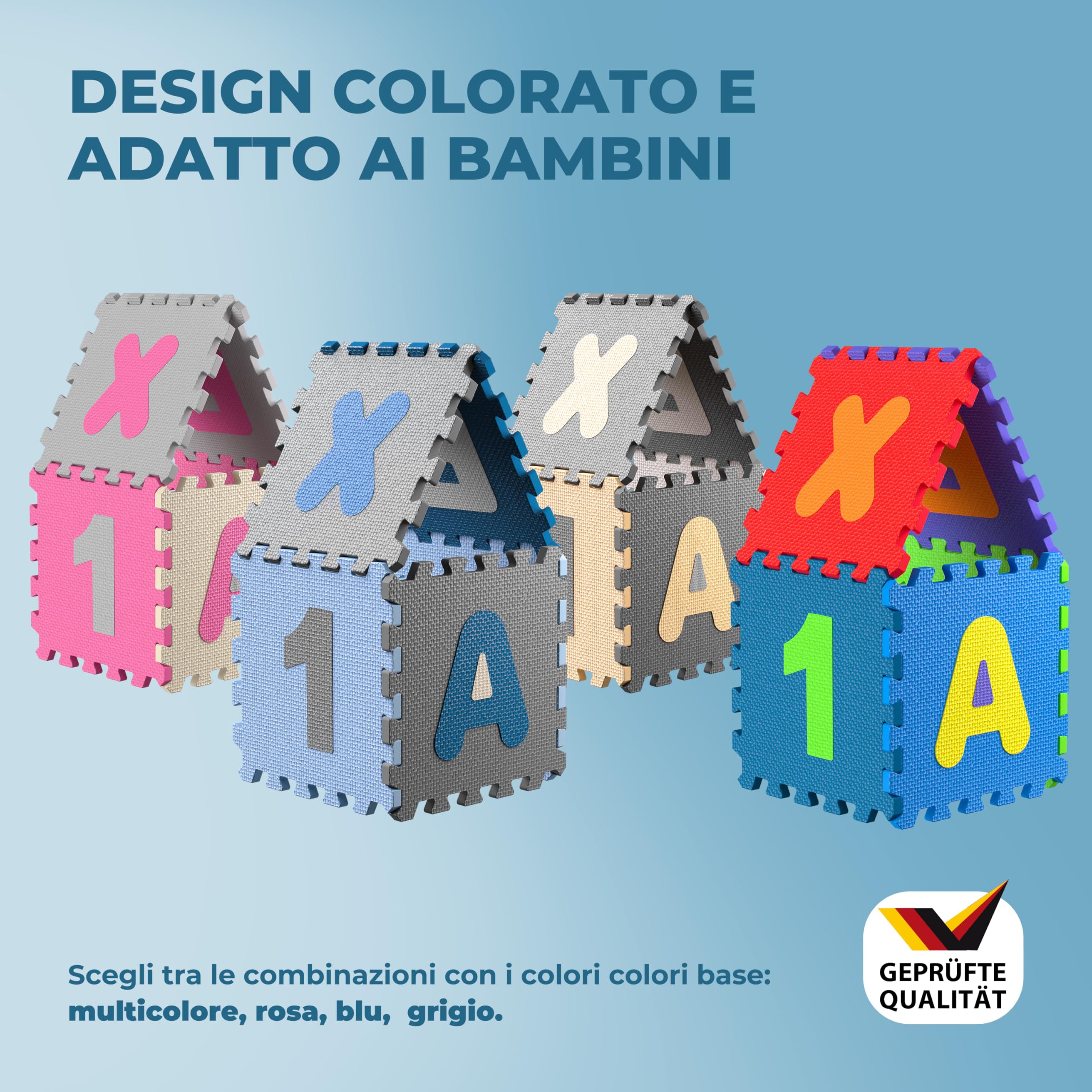 Spielwerk® Tappeto Puzzle XXL 86 Pz per Bambini 3,3m² Tappetino per Gattonare Lettere Numeri Apprendimento Gommapiuma