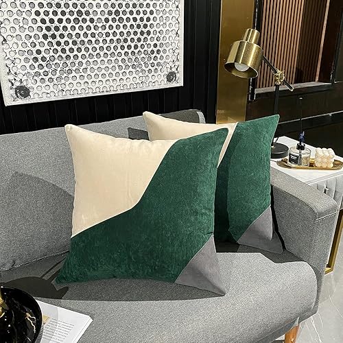 Miniatura 1 de QIYIQI Fundas de almohada decorativas de terciopelo de 22 x 22 pulgadas color verde blanco y gris para sofá