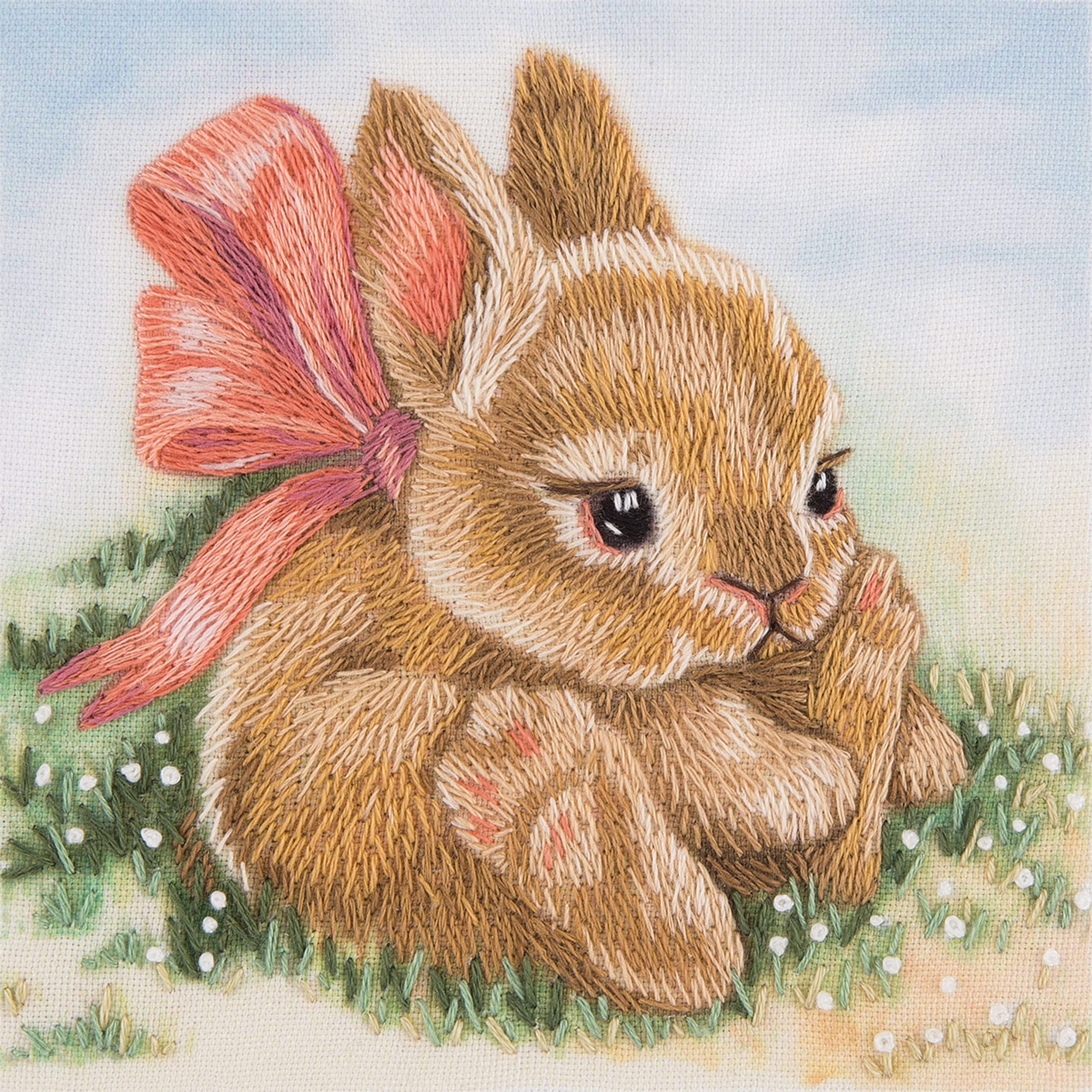PANNA - Satin stitch kit - Baby Rabbit - JK-2098 - Stranded cotton - Stamped fabric - 3,54 x 3,54 inch - DIY kit