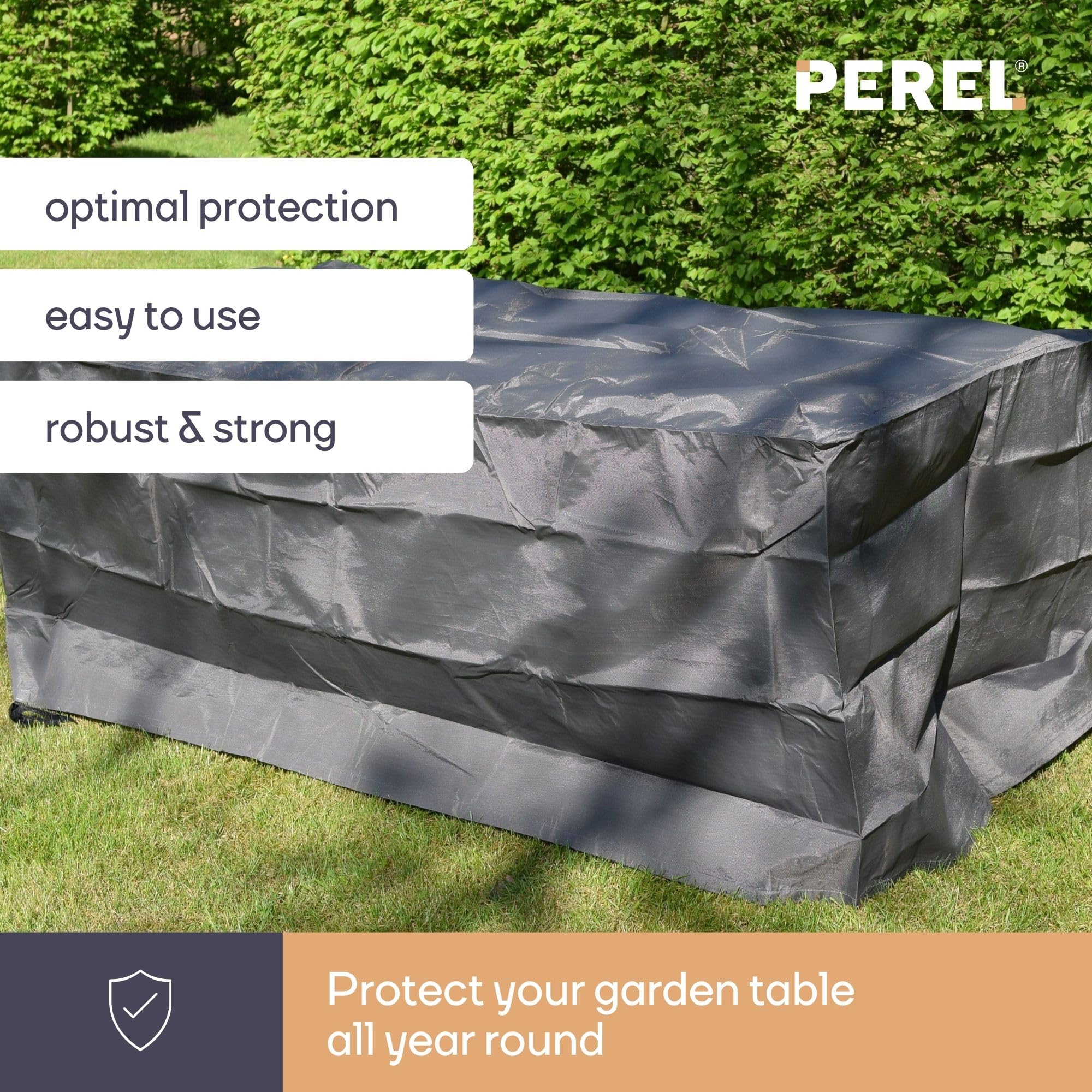 Perel Copertura da esterno per tavolo 305 x 110 x 75 cm, impermeabile e resistente ai raggi UV, protezione robusta per tavoli da giardino fino a 300 cm, materiale durevole contro pioggia, sporco e