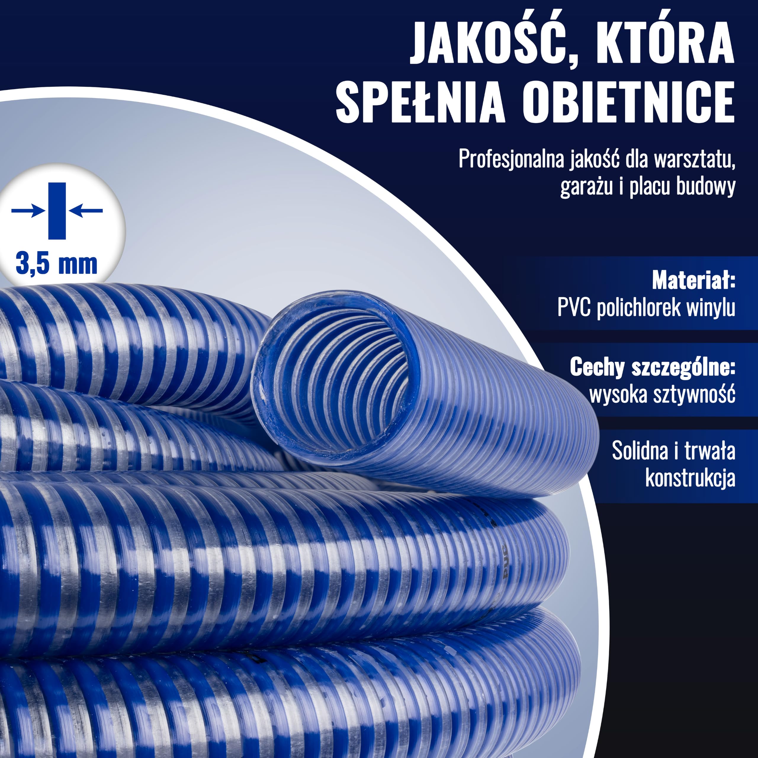 Poppstar ssący wąż spiralny PVC, o średnicy 1 cal (dł. 20 m, średnica wew. 25 mm/zew.32mm, maks. 8 bar) odporny na promienie UV, próżnię i ciśnienie