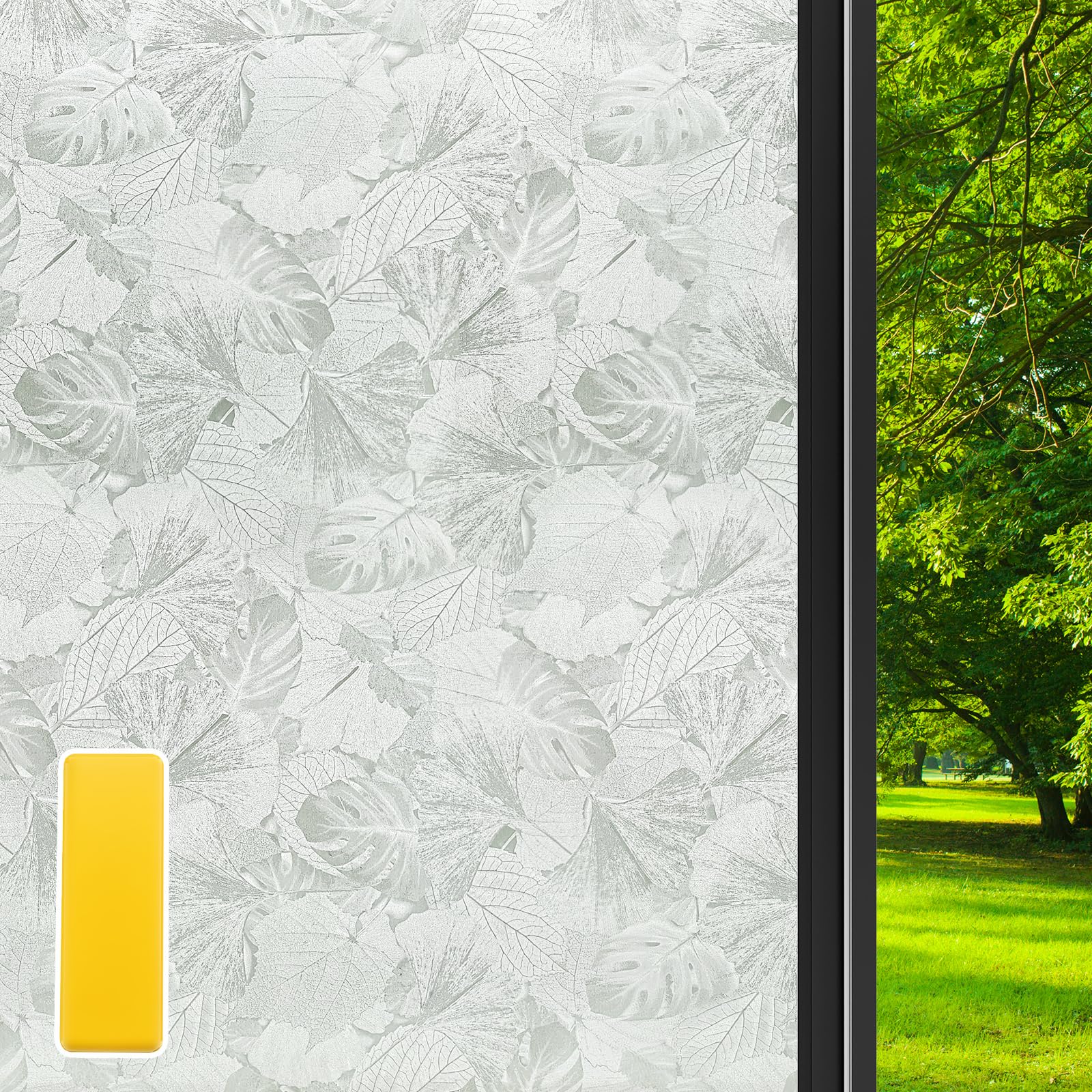 Weeoley Frosted Window Film Privacy for Glass Windows, Leaf, 44.5x120cm