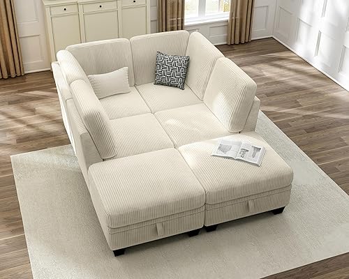 Miniatura 32 de CHIC HOUSE - Sofá modular de corduroy con chaise otomana, sofá cama en forma de L/U para sala de estar, apartamento, salón, moderno con soporte para