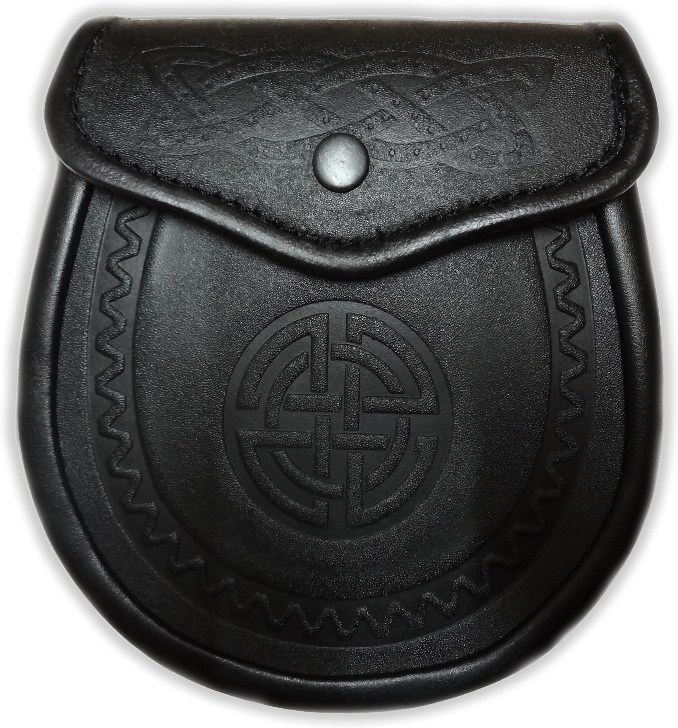 Hamilton KiltsScottish Embossed Leather Celtic Sporran with chain waist
