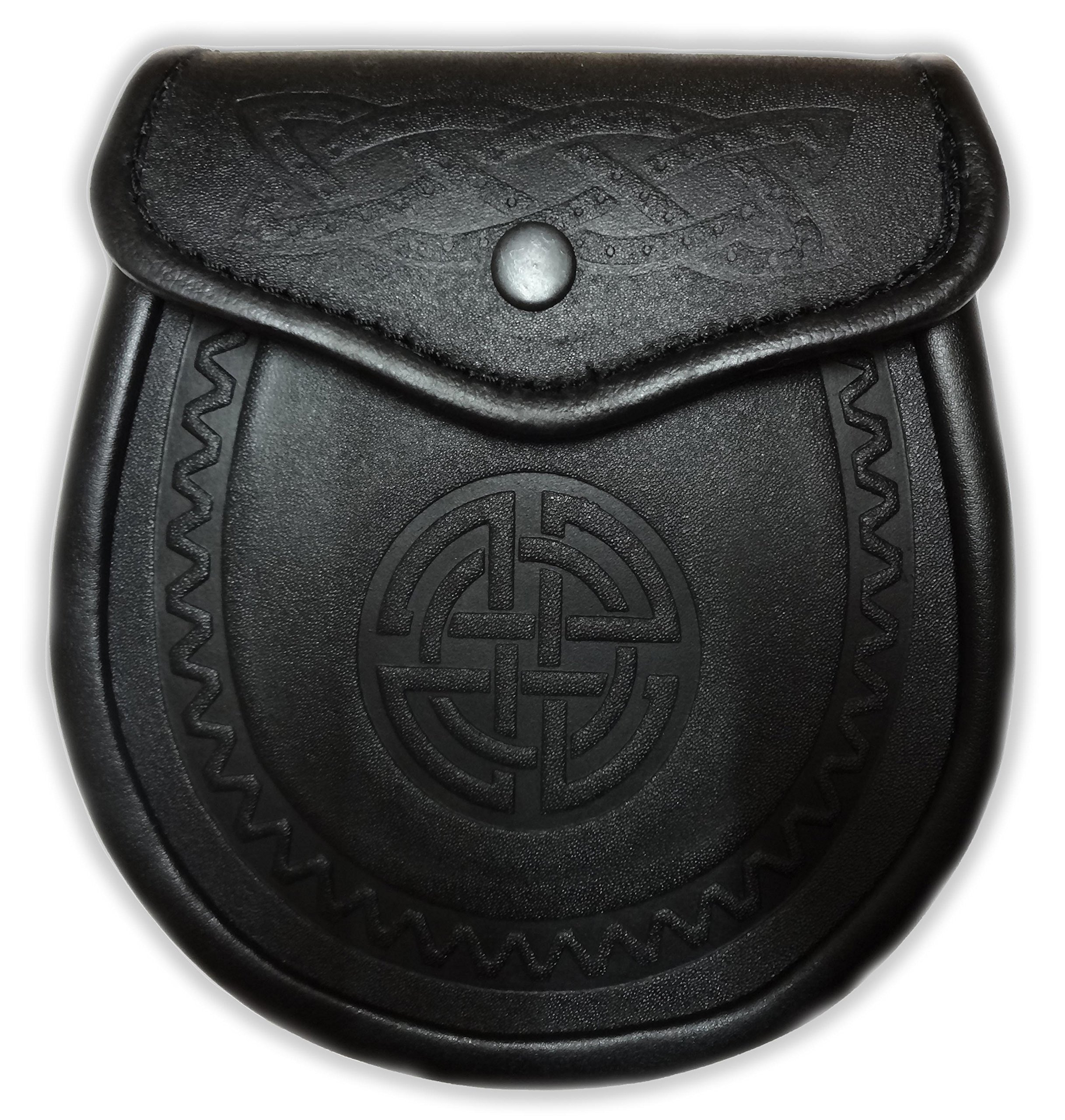 Hamilton KiltsScottish Embossed Leather Celtic Sporran with chain waist