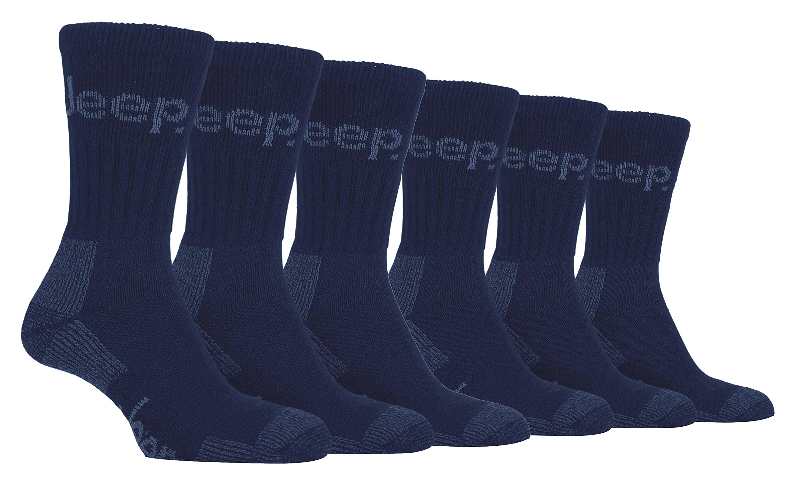 Jeep Men's Navy 6 Pairs Of Terrain Cushioned Sole Walking Hiking Socks 6-11 Uk, 39-45 Eur (Navy)
