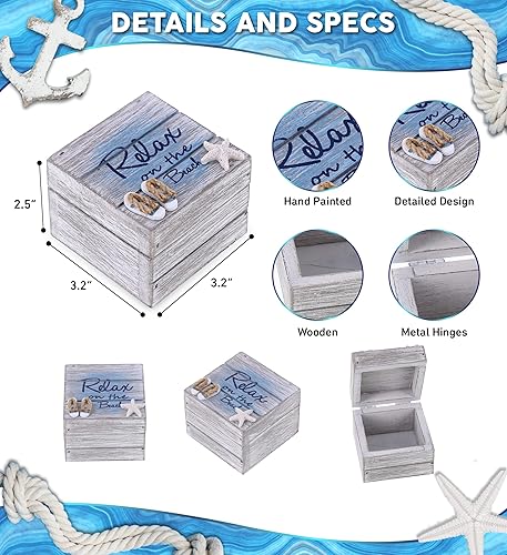 Miniatura 2 de CoTa Global Aqua Sky Relax - Caja de madera pequeña hecha a mano con sandalias y decoración de estrellas de mar, decoración de mesa para el hogar,