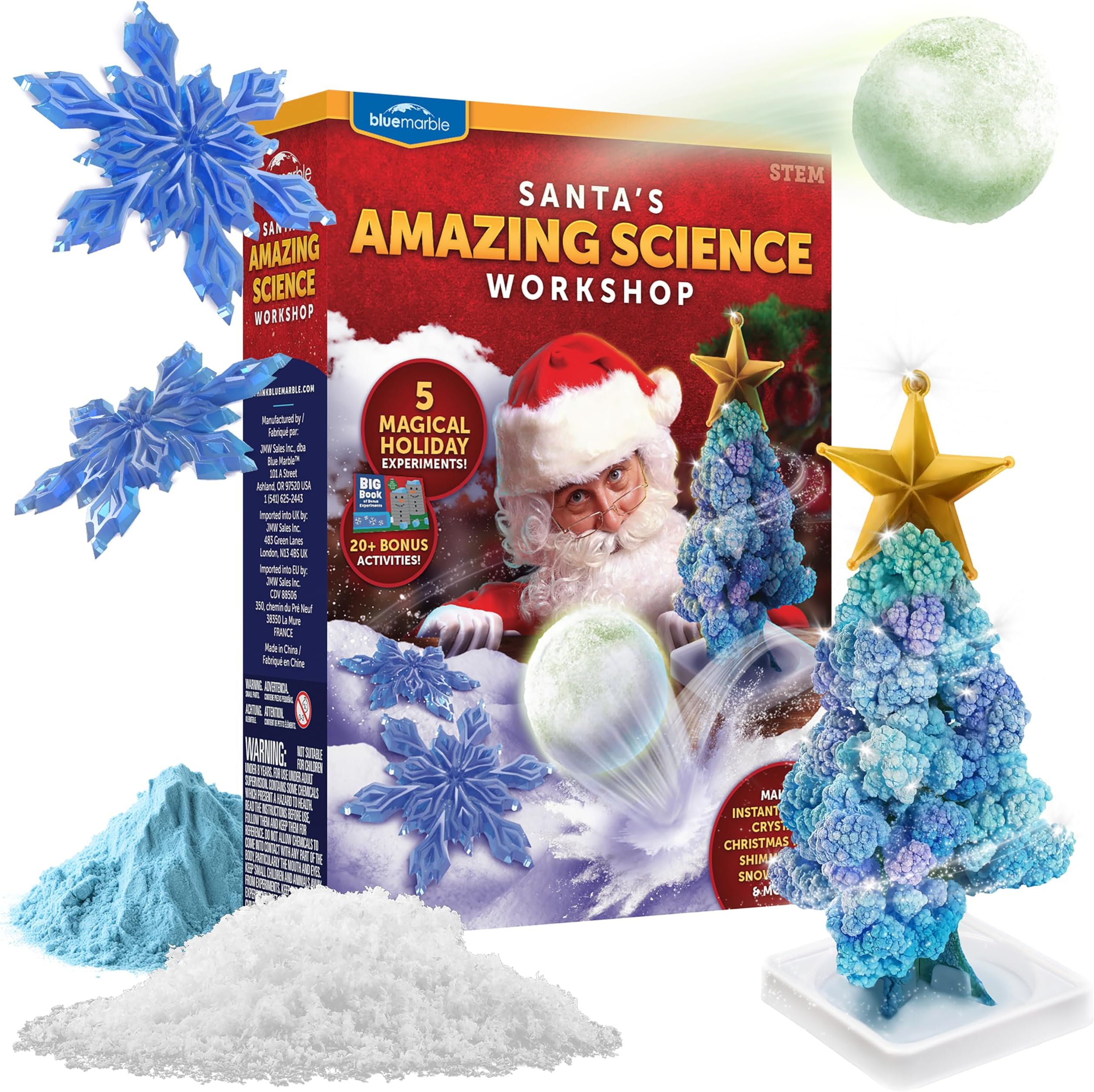 Blue Marble Santa's Christmas Science Workshop - Holiday STEM Kit for Kids with 5 Magical Experiments & 20 Bonus Activities, Educational Science Kit, for Kids Age 8 and Up