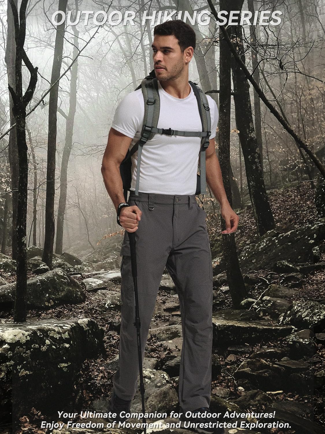 Men's Lightweight Hiking Pants Water Resistant Quick Dry Breathable Stretch Outdoor Travel Fishing Cargo Work Pants