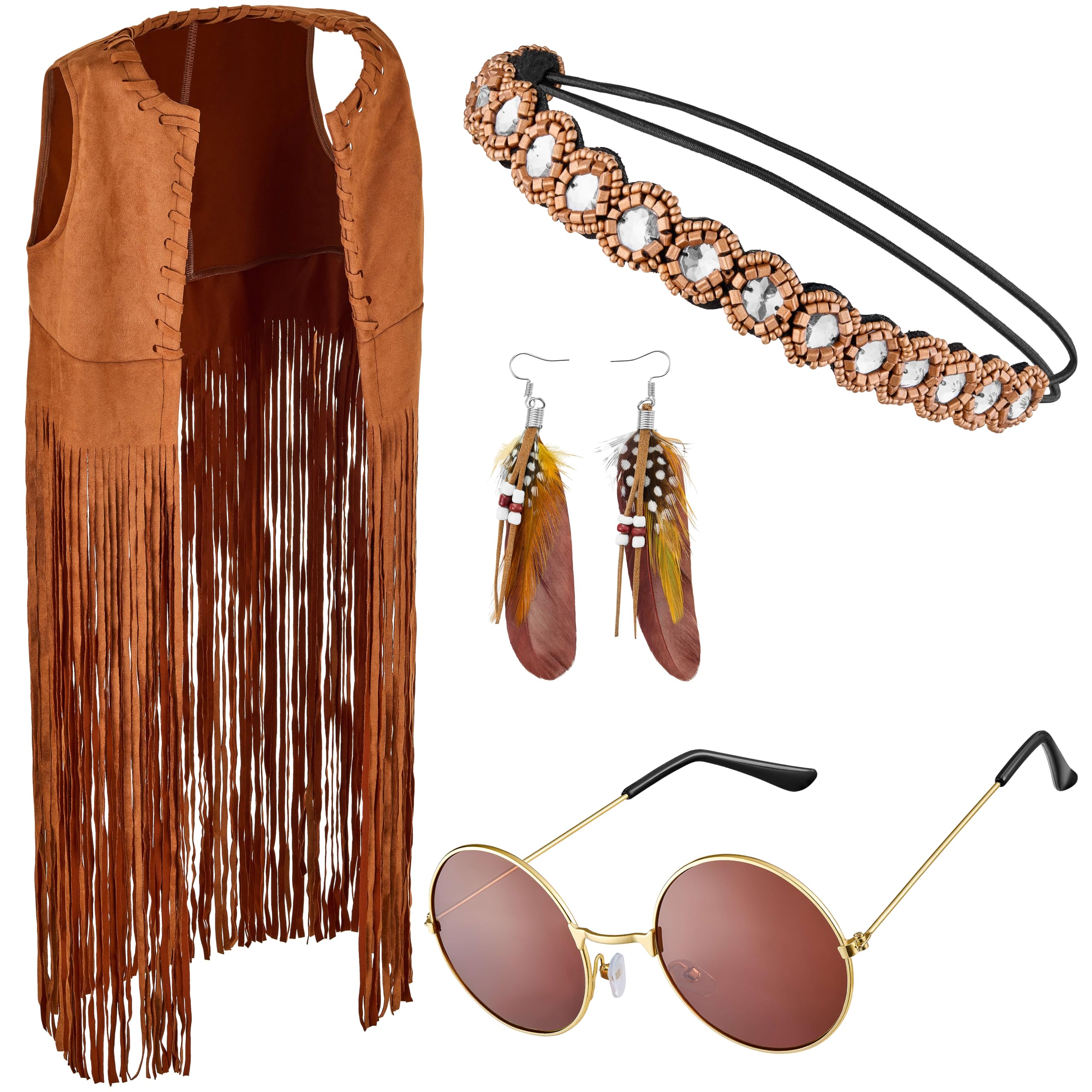 Native American Costume Set including Headband + Glasses + Earrings (XXL), Brown