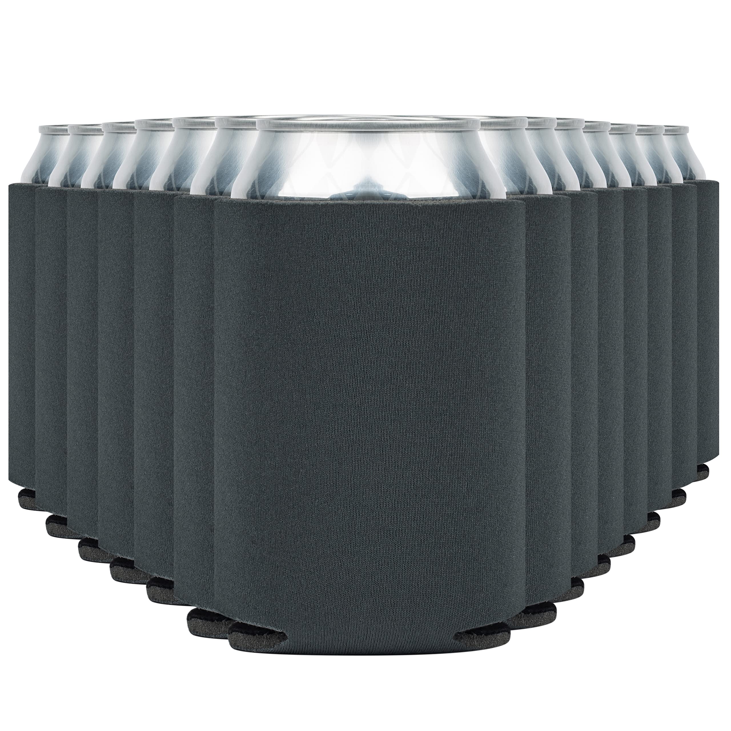 Blank Beer Can Coolers Sleeves (30-Pack) Soft Insulated Beer Can Coolies - HTV Friendly Plain Koolies in Bulk for Beer Cans &amp; Bottles - Coolie Blanks for Vinyl Projects &amp; Wedding Favors (Charcoal)