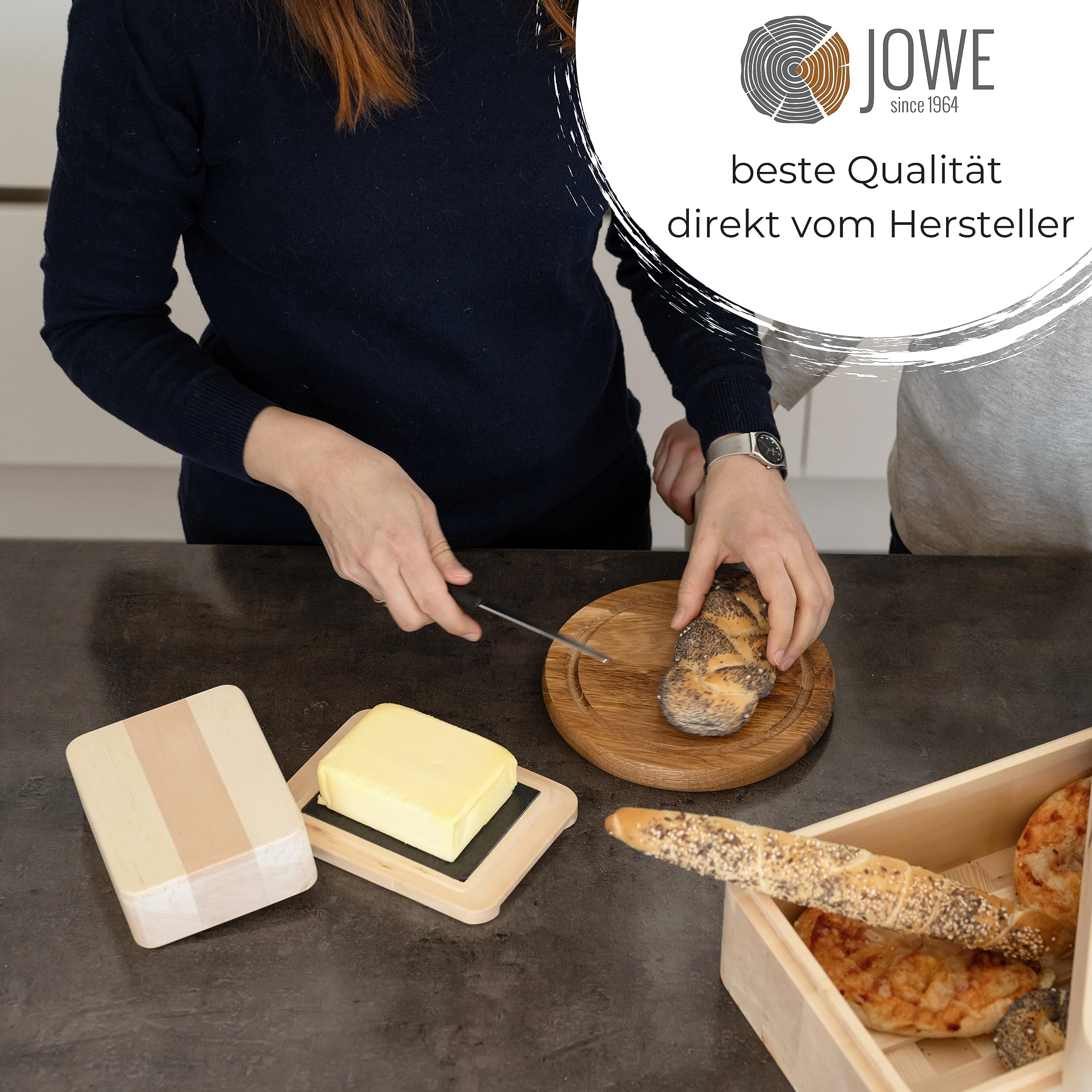 JOWE personalisierte Butterdose aus Zirbe | Zirbenbutterdose mit HPL Platte | made in Austria | Mit Gravur