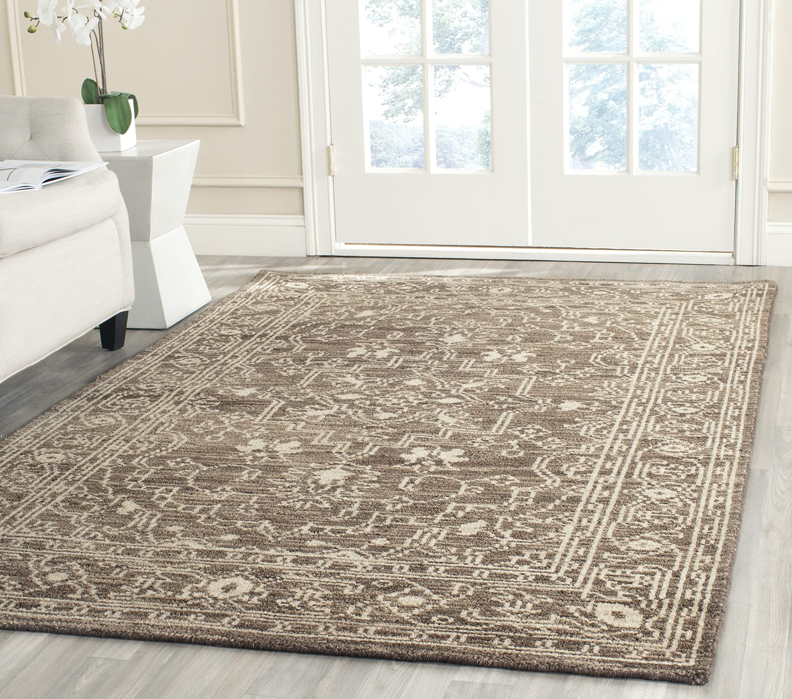 SAFAVIEH Kenya Collection 7' Square Brown / Beige KNY682A Hand-Knotted Premium Wool Area Rug