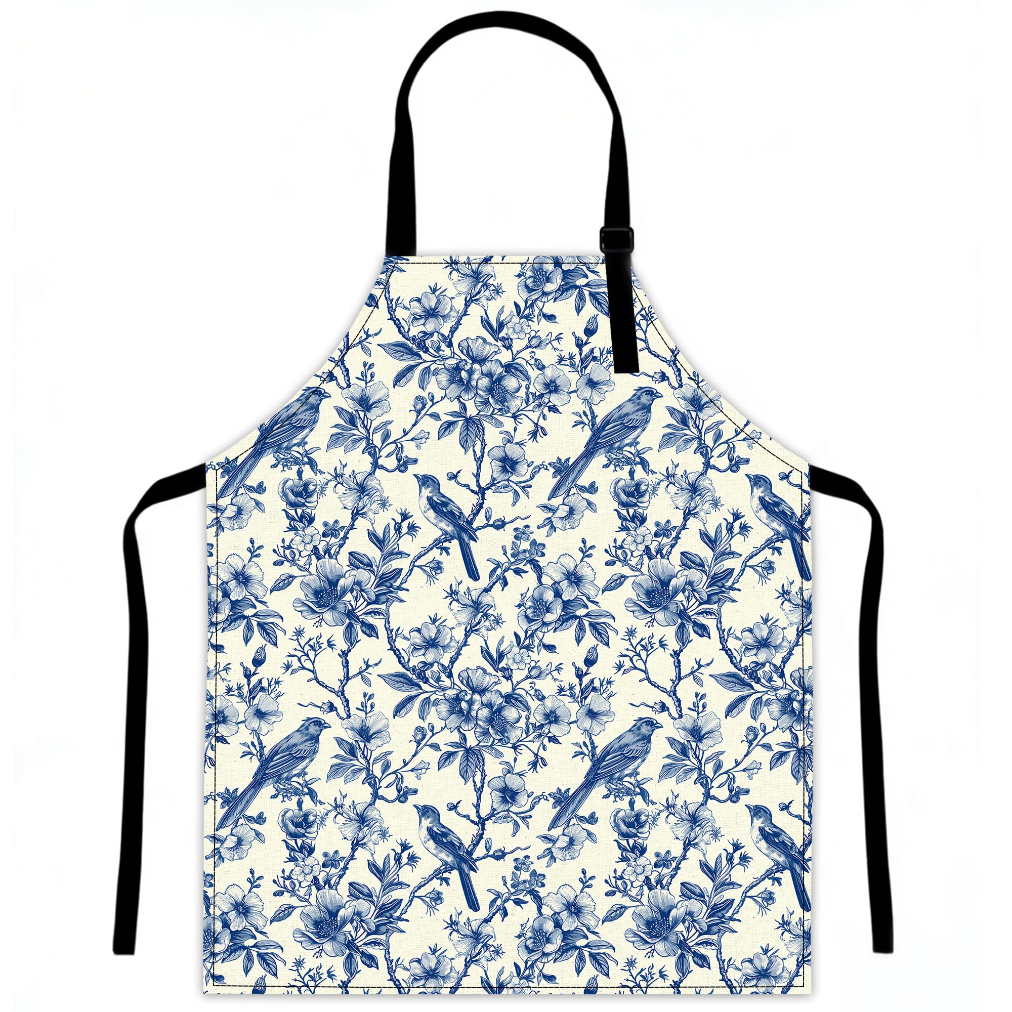 LQEBUY Kitchen Aprons Adjustable Blue Bird Flowers Cooking Apron Bib for Women Men Chef Cooking Baking Gardening
