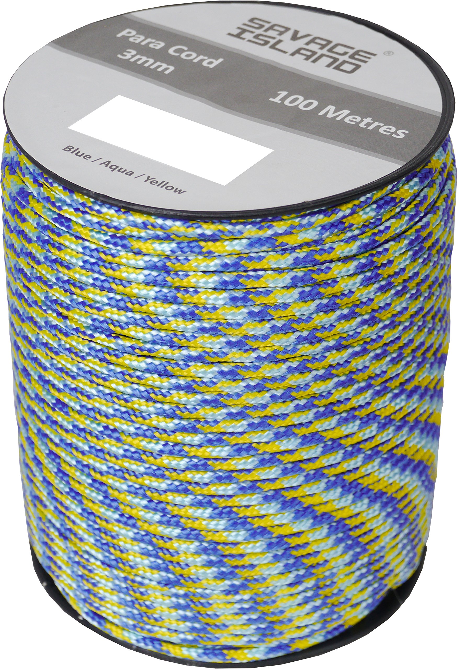 100m Reel Paracord Army Camping for Tent Basha Bivi Shelter Buidling Hammock Gardening Bushcraft in Green, Black, Coyote and Red Colours (Blue/Aqua/Yellow)